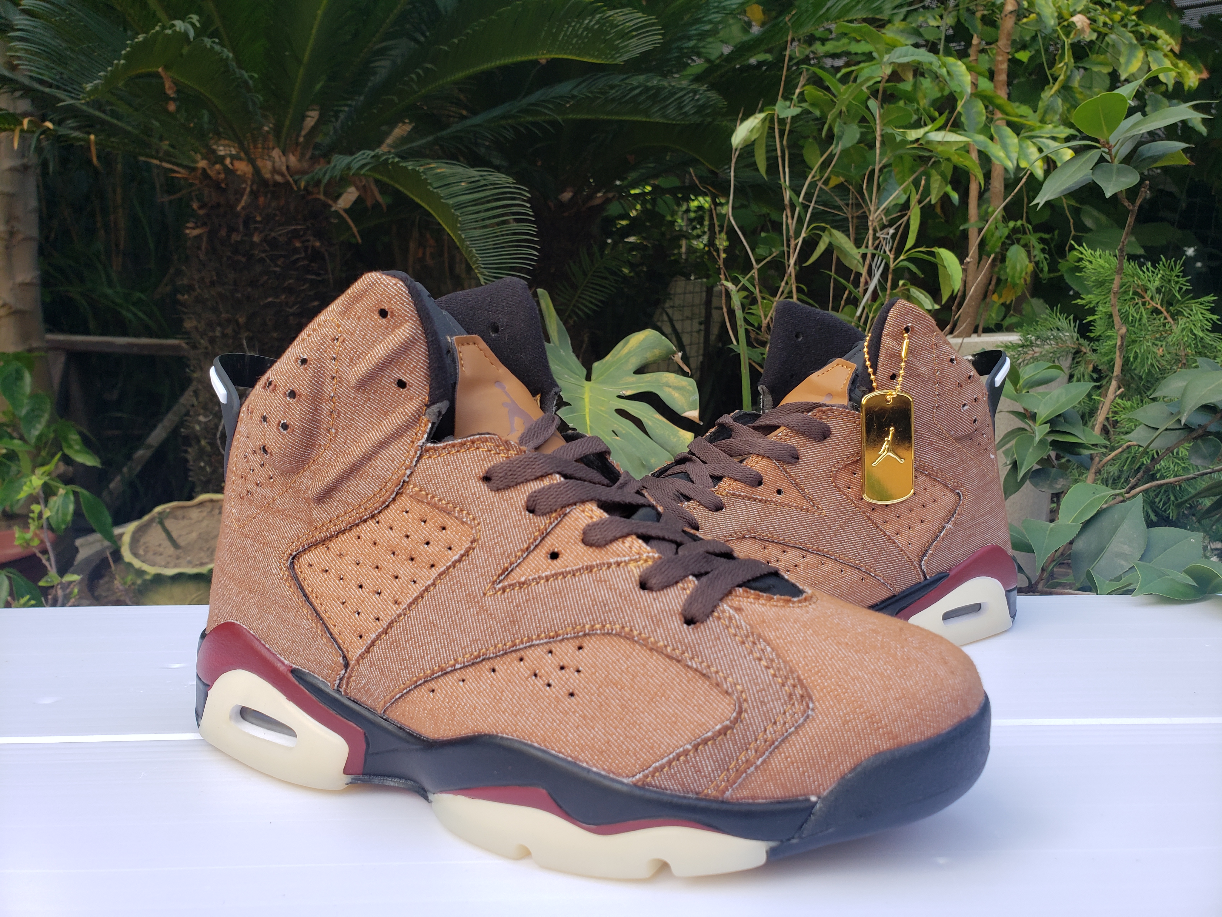 2020 Air Jordan 6 Denim Brown Yellow Black Red Shoes